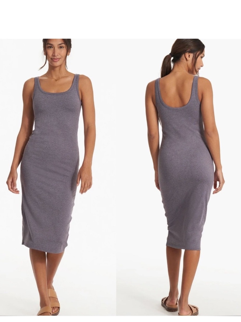 Vuori Halo Essential Midi Dress Size M Sawyer Heather Lilac Summer Vacation